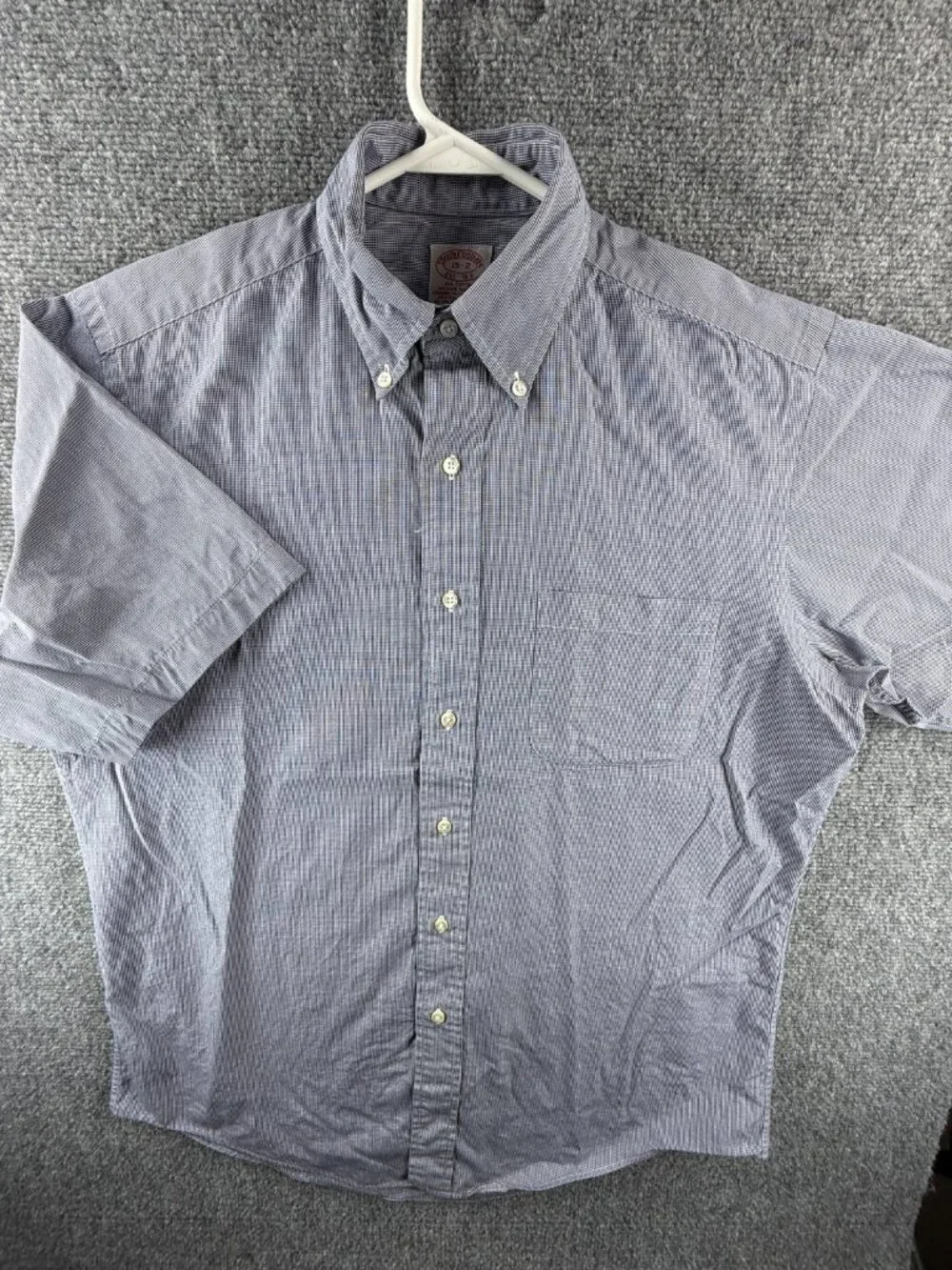 Brooks Brothers Blue 15 Cotton Check Button-Down Short Sleeve Shirt Men Office